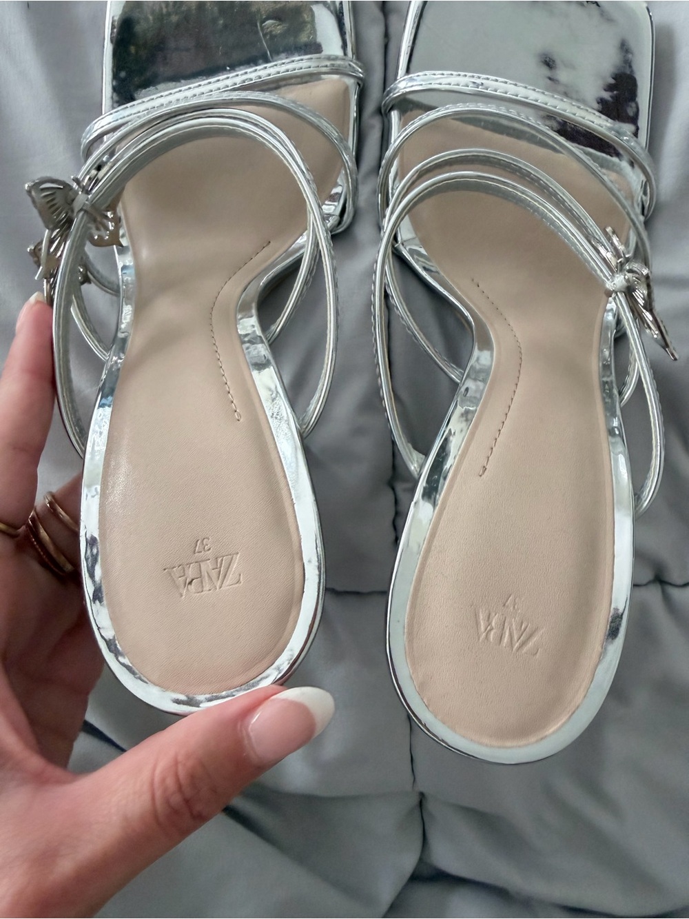 Zara strappy metallic silver butterfly heels - Picture 3 of 6